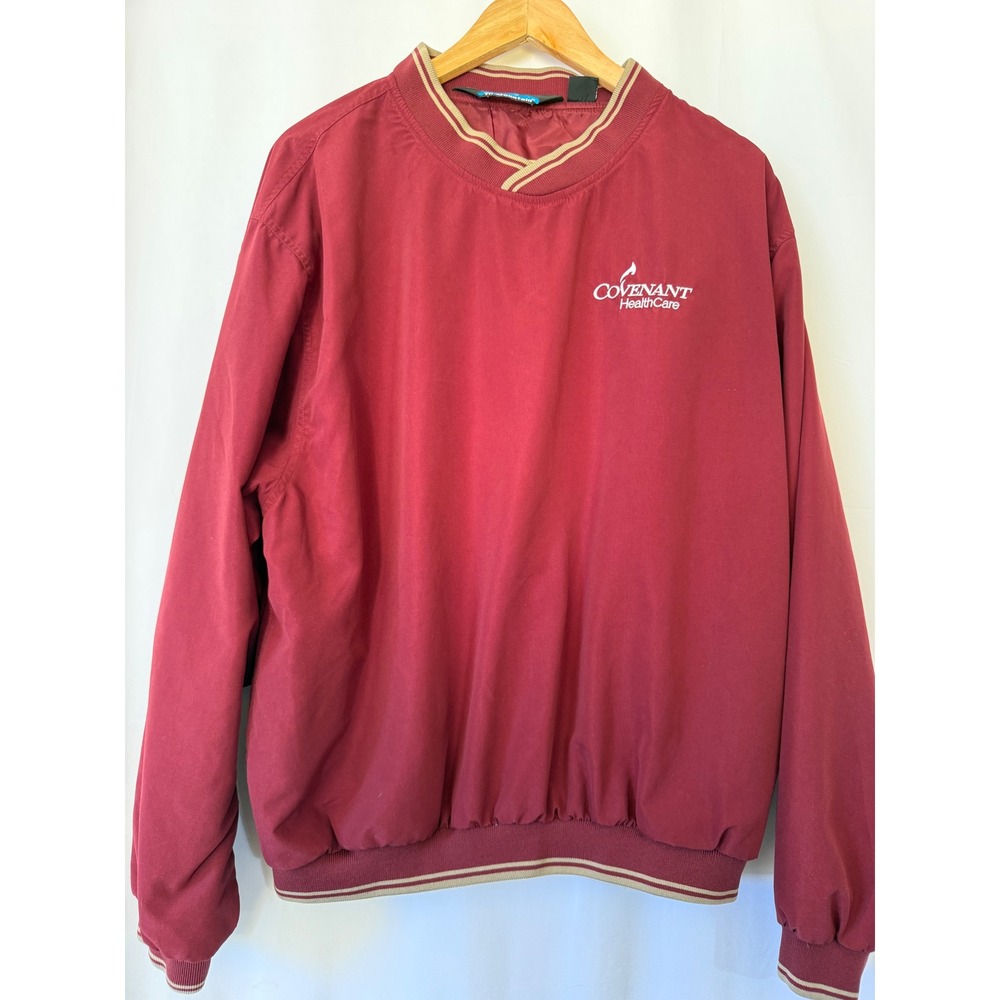 Tri-Mountain Mens V-Neck Windbreaker Maroon Red Covenant HealthCare Pullover‎ L